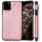 For iPhone 11 Pro Max Cat Bee Embossing Pattern Shockproof Protective Case with Card Slots & Photo Frame(Rose Gold)