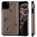 For iPhone 11 Pro Max Cat Bee Embossing Pattern Shockproof Protective Case with Card Slots & Photo Frame(Grey)