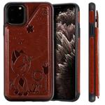 For iPhone 11 Pro Max Cat Bee Embossing Pattern Shockproof Protective Case with Card Slots & Photo Frame(Brown)