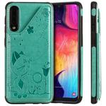 For Galaxy A50 / A50s / A30s Cat Bee Embossing Pattern Shockproof Protective Case with Card Slots & Photo Frame(Green)