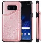 For Galaxy S8 Cat Bee Embossing Pattern Shockproof Protective Case with Card Slots & Photo Frame(Rose Gold)