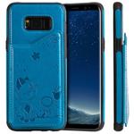 For Galaxy S8 Plus Cat Bee Embossing Pattern Shockproof Protective Case with Card Slots & Photo Frame(Blue)