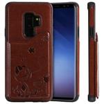 For Galaxy S9 Plus Cat Bee Embossing Pattern Shockproof Protective Case with Card Slots & Photo Frame(Brown)