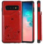 For Galaxy S10 Cat Bee Embossing Pattern Shockproof Protective Case with Card Slots & Photo Frame(Red)