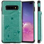 For Galaxy S10 Plus Cat Bee Embossing Pattern Shockproof Protective Case with Card Slots & Photo Frame(Green)