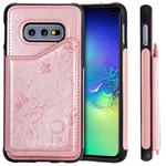 For Galaxy S10e Cat Bee Embossing Pattern Shockproof Protective Case with Card Slots & Photo Frame(Rose Gold)