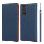 For Samsung Galaxy S20 FE Litchi Texture Horizontal Flip Top Layer Cowhide Leather Case with Holder & Card Slots & Wallet & Strap & Wire Winder(Dark Blue)
