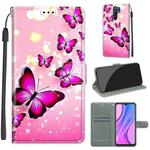 For Xiaomi Redmi 9 Voltage Coloured Drawing Magnetic Clasp Horizontal Flip PU Leather Case with Holder & Card Slots(C03 Gradient Pink Flying Butterflies)