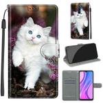 For Xiaomi Redmi 9 Voltage Coloured Drawing Magnetic Clasp Horizontal Flip PU Leather Case with Holder & Card Slots(C08 Flower Bush Big White Cat)