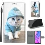 For Xiaomi Redmi 9 Voltage Coloured Drawing Magnetic Clasp Horizontal Flip PU Leather Case with Holder & Card Slots(C15 Blue Sweater White Cat)