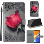 For Xiaomi Redmi 9C Voltage Coloured Drawing Magnetic Clasp Horizontal Flip PU Leather Case with Holder & Card Slots(C14 Black Water Drop Rose)