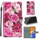 For Xiaomi Redmi 9C Voltage Coloured Drawing Magnetic Clasp Horizontal Flip PU Leather Case with Holder & Card Slots(C17 Green Leaf Pink Rose)