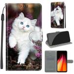 For Xiaomi Redmi Note 8 Voltage Coloured Drawing Magnetic Clasp Horizontal Flip PU Leather Case with Holder & Card Slots(C08 Flower Bush Big White Cat)