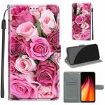 For Xiaomi Redmi Note 8 Voltage Coloured Drawing Magnetic Clasp Horizontal Flip PU Leather Case with Holder & Card Slots(C17 Green Leaf Pink Rose)