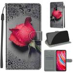 For Xiaomi Redmi Note 8 Pro Voltage Coloured Drawing Magnetic Clasp Horizontal Flip PU Leather Case with Holder & Card Slots(C14 Black Water Drop Rose)