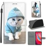 For Xiaomi Redmi Note 8 Pro Voltage Coloured Drawing Magnetic Clasp Horizontal Flip PU Leather Case with Holder & Card Slots(C15 Blue Sweater White Cat)