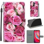 For Xiaomi Redmi Note 8 Pro Voltage Coloured Drawing Magnetic Clasp Horizontal Flip PU Leather Case with Holder & Card Slots(C17 Green Leaf Pink Rose)