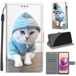 For Xiaomi Redmi Note 10 4G/Note 10S Voltage Coloured Drawing Magnetic Clasp Horizontal Flip PU Leather Case with Holder & Card Slots(C15 Blue Sweater White Cat)