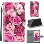 For Xiaomi Redmi Note 10 4G/Note 10S Voltage Coloured Drawing Magnetic Clasp Horizontal Flip PU Leather Case with Holder & Card Slots(C17 Green Leaf Pink Rose)