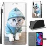 For Xiaomi Redmi Note 7 Voltage Coloured Drawing Magnetic Clasp Horizontal Flip PU Leather Case with Holder & Card Slots(C15 Blue Sweater White Cat)