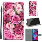 For Xiaomi Redmi Note 7 Voltage Coloured Drawing Magnetic Clasp Horizontal Flip PU Leather Case with Holder & Card Slots(C17 Green Leaf Pink Rose)