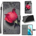 For Xiaomi Redmi Note 9 5G/ 9T Voltage Coloured Drawing Magnetic Clasp Horizontal Flip PU Leather Case with Holder & Card Slots(C14 Black Water Drop Rose)