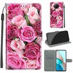 For Xiaomi Redmi Note 9 5G/ 9T Voltage Coloured Drawing Magnetic Clasp Horizontal Flip PU Leather Case with Holder & Card Slots(C17 Green Leaf Pink Rose)