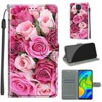 For Xiaomi Redmi Note 9/Redmi 10X 4G Voltage Coloured Drawing Magnetic Clasp Horizontal Flip PU Leather Case with Holder & Card Slots(C17 Green Leaf Pink Rose)