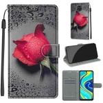 For Xiaomi Redmi Note 9S/9 Pro Voltage Coloured Drawing Magnetic Clasp Horizontal Flip PU Leather Case with Holder & Card Slots(C14 Black Water Drop Rose)