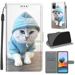 For Xiaomi Redmi Note 10 Pro Max/10 Pro Voltage Coloured Drawing Magnetic Clasp Horizontal Flip PU Leather Case with Holder & Card Slots(C15 Blue Sweater White Cat)