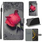 For Xiaomi Poco M3 Voltage Coloured Drawing Magnetic Clasp Horizontal Flip PU Leather Case with Holder & Card Slots(C14 Black Water Drop Rose)
