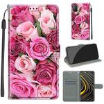 For Xiaomi Poco M3 Voltage Coloured Drawing Magnetic Clasp Horizontal Flip PU Leather Case with Holder & Card Slots(C17 Green Leaf Pink Rose)