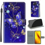 For Xiaomi Poco X3 NFC Voltage Coloured Drawing Magnetic Clasp Horizontal Flip PU Leather Case with Holder & Card Slots(C11 Blue Golden Chain Butterflies)