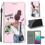 For Samsung Galaxy A02 / M02 Voltage Colored Drawing Magnetic Clasp Horizontal Flip PU Leather Case with Holder & Card Slots(C09 Hug Flower)