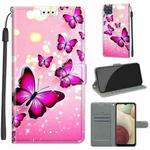 For Samsung Galaxy A12 / M12 Voltage Colored Drawing Magnetic Clasp Horizontal Flip PU Leather Case with Holder & Card Slots(C03 Gradient Pink Flying Butterflies)