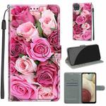 For Samsung Galaxy A12 / M12 Voltage Colored Drawing Magnetic Clasp Horizontal Flip PU Leather Case with Holder & Card Slots(C17 Green Leaf Pink Rose)