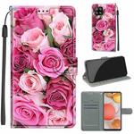 For Samsung Galaxy A42 5G Voltage Colored Drawing Magnetic Clasp Horizontal Flip PU Leather Case with Holder & Card Slots(C17 Green Leaf Pink Rose)