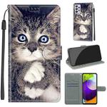 For Samsung Galaxy A52 5G Voltage Colored Drawing Magnetic Clasp Horizontal Flip PU Leather Case with Holder & Card Slots(C02 Fork Hand White Claw Cat)