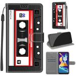 For Samsung Galaxy M11 / M11 EU Version Voltage Colored Drawing Magnetic Clasp Horizontal Flip PU Leather Case with Holder & Card Slots(C10 Black Red Tape)