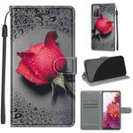 For Samsung Galaxy S20 FE 5G Voltage Colored Drawing Magnetic Clasp Horizontal Flip PU Leather Case with Holder & Card Slots(C14 Black Water Drop Rose)