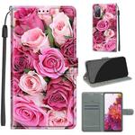 For Samsung Galaxy S20 FE 5G Voltage Colored Drawing Magnetic Clasp Horizontal Flip PU Leather Case with Holder & Card Slots(C17 Green Leaf Pink Rose)