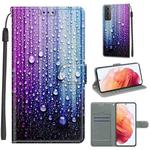 For Samsung Galaxy S21 5G Voltage Colored Drawing Magnetic Clasp Horizontal Flip PU Leather Case with Holder & Card Slots(C05 Purple Blue Water Drops)