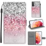 For Samsung Galaxy S21 5G Voltage Colored Drawing Magnetic Clasp Horizontal Flip PU Leather Case with Holder & Card Slots(C13 Silver Pink Glitter)