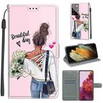 For Samsung Galaxy S21 Ultra 5G Voltage Colored Drawing Magnetic Clasp Horizontal Flip PU Leather Case with Holder & Card Slots(C09 Hug Flower)