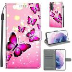 For Samsung Galaxy S21+ 5G Voltage Colored Drawing Magnetic Clasp Horizontal Flip PU Leather Case with Holder & Card Slots(C03 Gradient Pink Flying Butterflies)