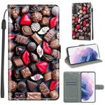 For Samsung Galaxy S21+ 5G Voltage Colored Drawing Magnetic Clasp Horizontal Flip PU Leather Case with Holder & Card Slots(C06 Red Lip Chocolate)