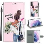 For Samsung Galaxy S21+ 5G Voltage Colored Drawing Magnetic Clasp Horizontal Flip PU Leather Case with Holder & Card Slots(C09 Hug Flower)