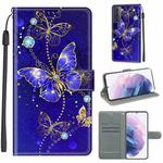 For Samsung Galaxy S21+ 5G Voltage Colored Drawing Magnetic Clasp Horizontal Flip PU Leather Case with Holder & Card Slots(C11 Blue Golden Chain Butterflies)