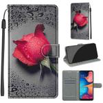 For Samsung Galaxy A20e Voltage Colored Drawing Magnetic Clasp Horizontal Flip PU Leather Case with Holder & Card Slots(C14 Black Water Drop Rose)