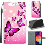 For Samsung Galaxy A50 Voltage Colored Drawing Magnetic Clasp Horizontal Flip PU Leather Case with Holder & Card Slots(C03 Gradient Pink Flying Butterflies)